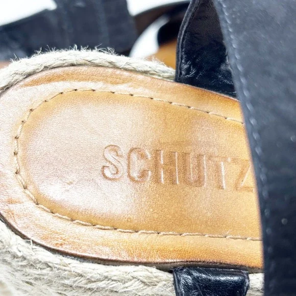 Schutz Black Suede Espadrille Platform Wedge Sandals Size 7.5 Natural Neutral - Picture 6 of 8